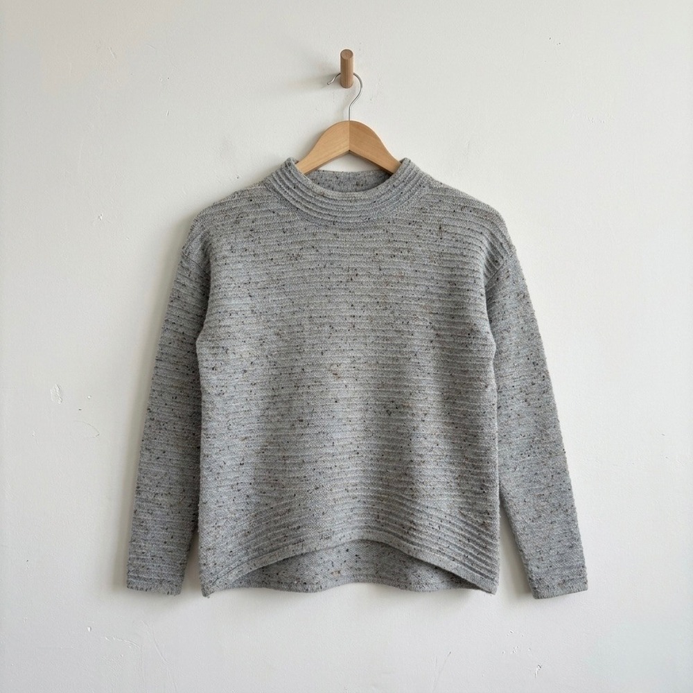 Sundance Womens Medium Blue Gray Marled Mock Neck Textured Knit Pullover Sweater